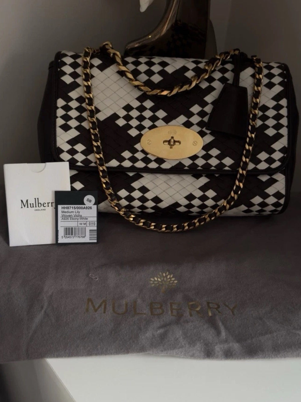 Mulberry Women's Medium Lily Woven Black & White Shoulder Bag